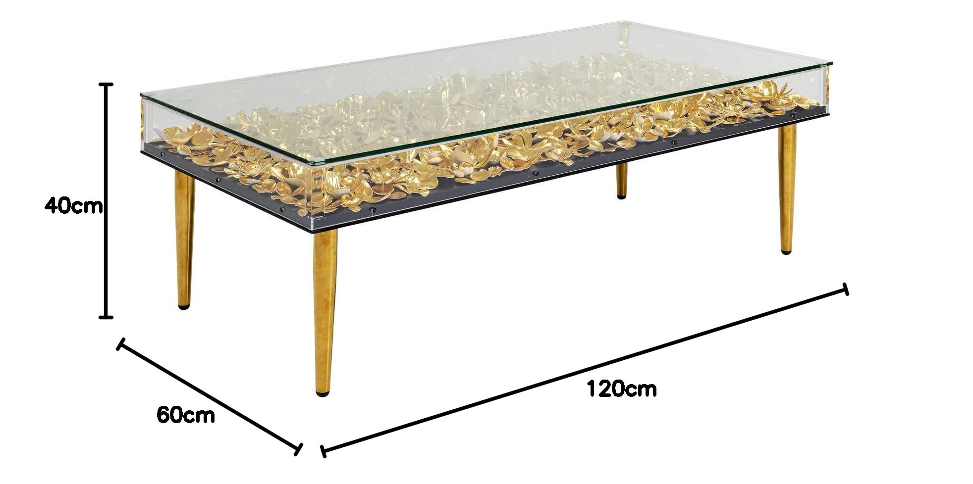 Kare Flower Design Coffee Table, Gold, Living Room Table, Side